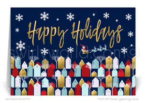  Whimsical modern neighborhood houses holiday cards for Realtors and Real Estate Agents.