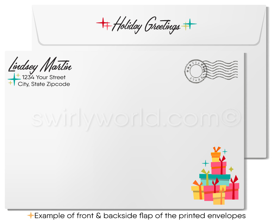 Mid-Century Retro Modern Home Interior Realtor Holiday Christmas Cards