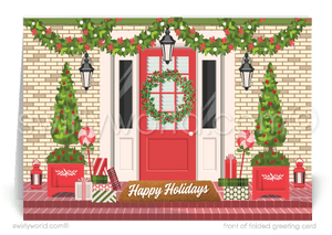 Beautifully Decorated Holiday House Front Porch Real Estate Christmas Realtor Holiday Cards.