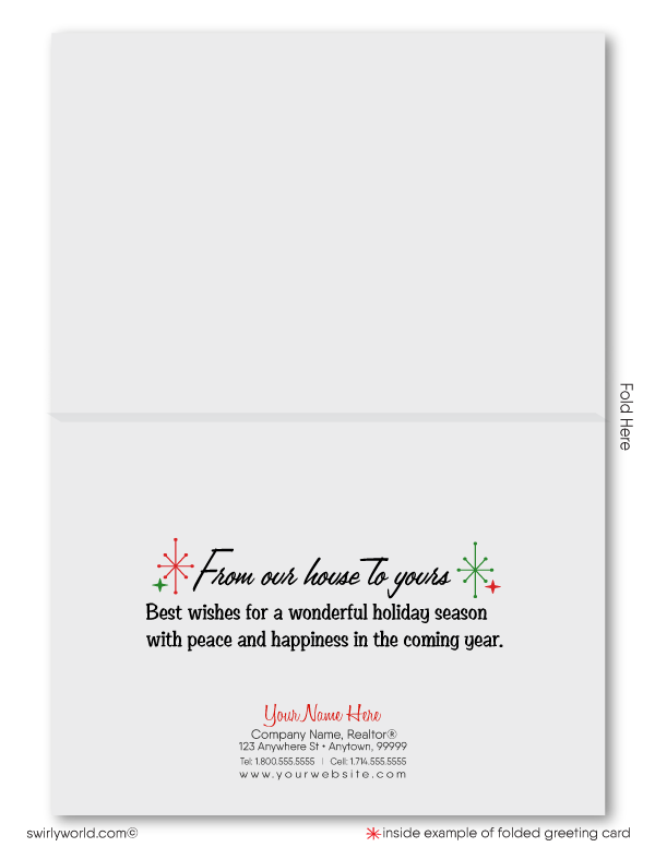 1950s atomic ranch vintage retro home at Christmas with retro Santa Claus.