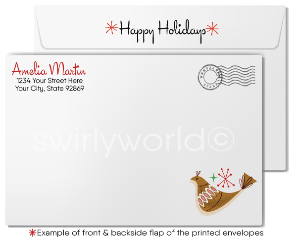 Retro Christmas Cards – Classic Mid Century Modern Style Holiday Cards with Customizable Text