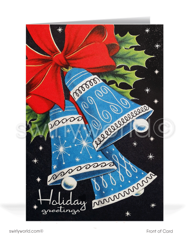 Retro atomic mid-century modern style vintage 1950's Christmas holiday greeting cards.