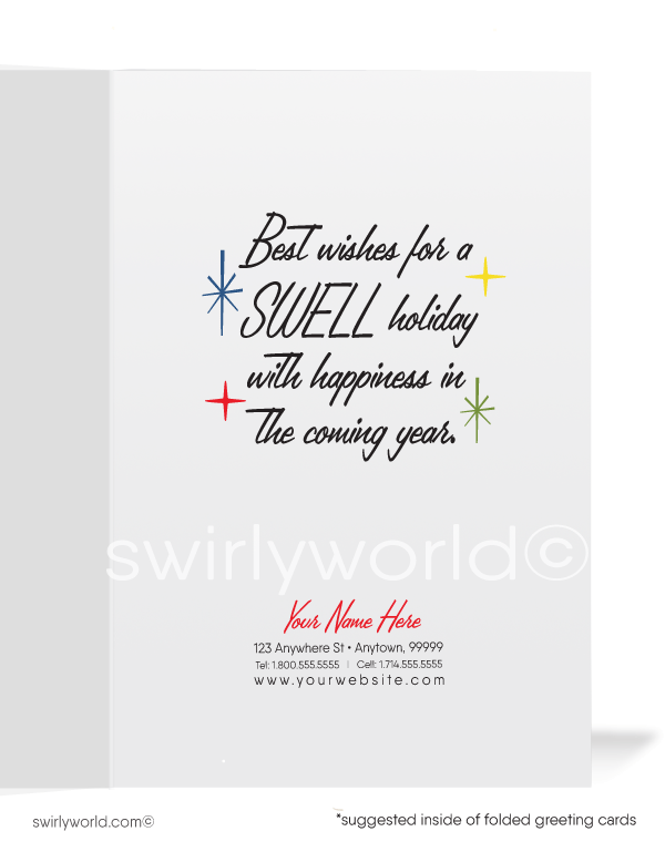 1950's style retro mid-century modern atomic married couple Christmas holiday cards.