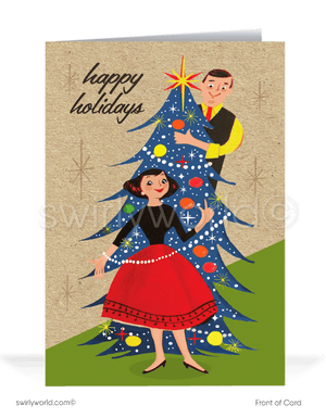 1950's style retro mid-century modern atomic married couple Christmas holiday cards.