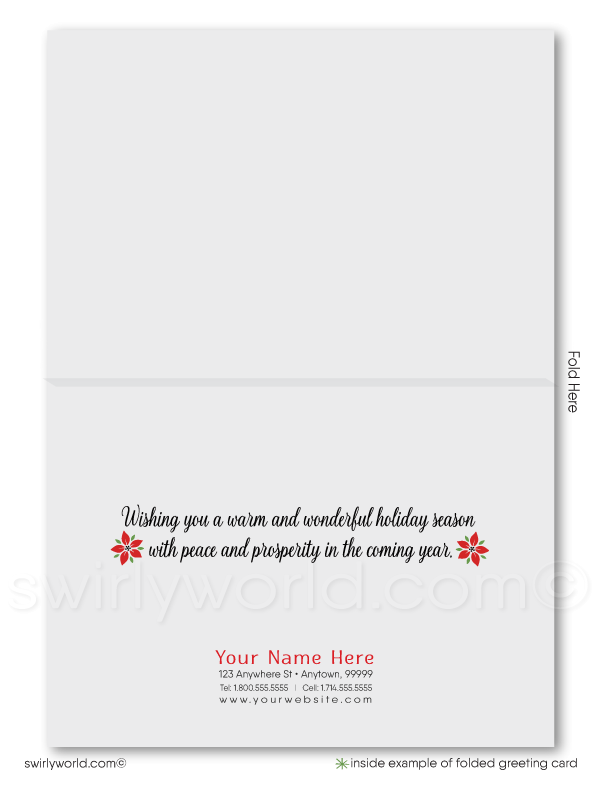 Retro Vintage Style Art Deco Poinsettia Merry Christmas Holiday Greeting Cards