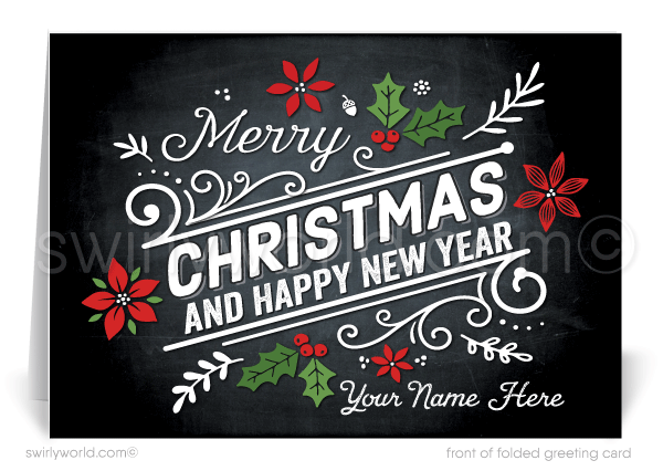 Retro Vintage Style Art Deco Poinsettia Merry Christmas Holiday Greeting Cards