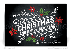 Retro Vintage Style Art Deco Poinsettia Merry Christmas Holiday Greeting Cards