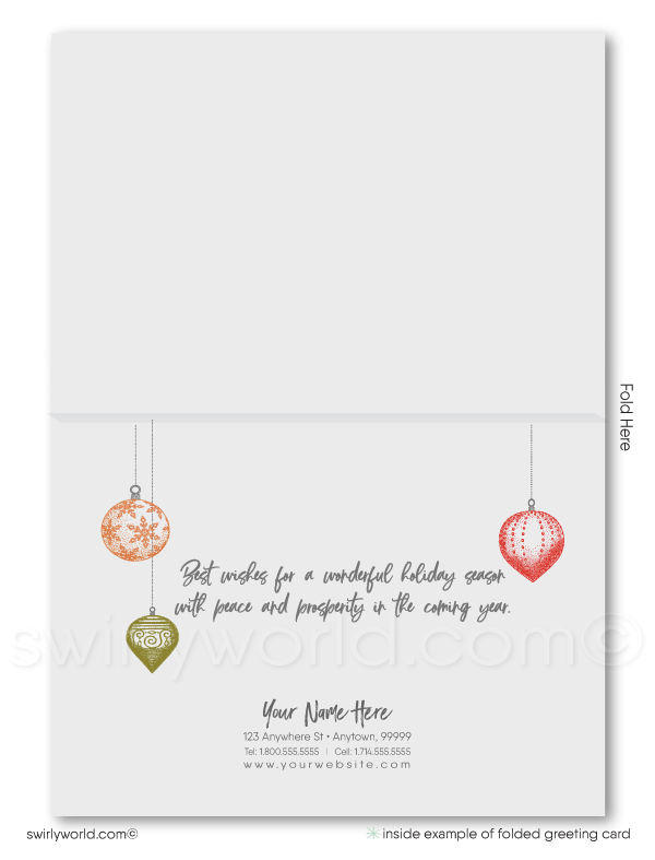 Vintage Rustic Ornaments Modern Whimsical Holiday Cards for Clients