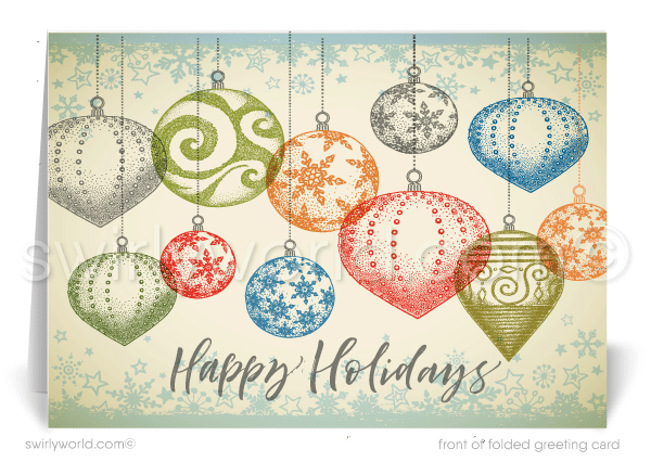 Vintage Rustic Ornaments Modern Whimsical Holiday Cards for Clients