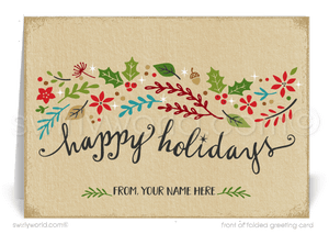 Whimsical Organic Natural Botanical Season's Christmas Holiday Cards for Customers