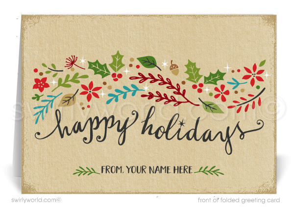 Whimsical Organic Natural Botanical Season's Christmas Holiday Cards for Customers