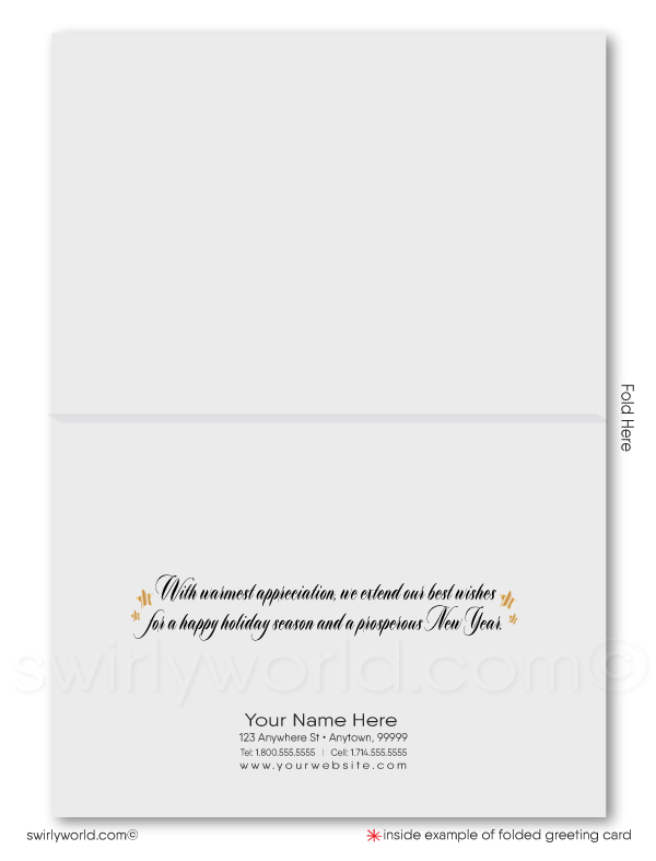 Traditional Navy Blue and Gold Professional Business Christmas Happy Holiday Cards.