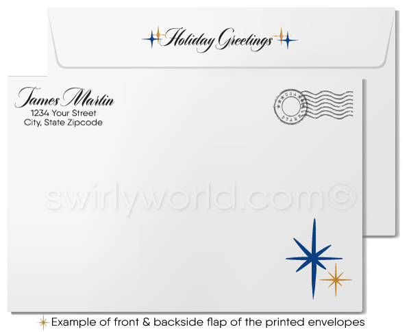Corporate Blue and Gold Professional Business Holiday Greeting Cards