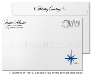 Corporate Blue and Gold Professional Business Holiday Greeting Cards