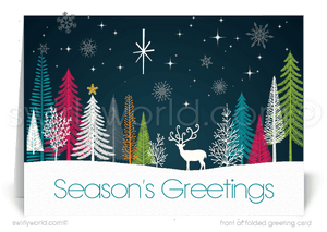 Retro Mid-Century Style Season's Greetings Snow-scene Winter Forest Holiday Cards