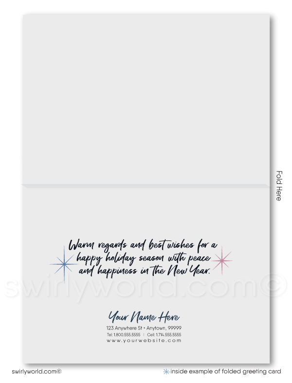 Rustic Watercolor Snow Scene Log Cabins Vintage Holiday Greeting Cards.