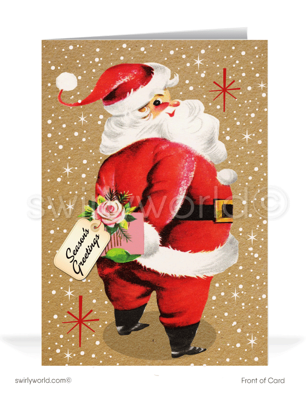 1950's style vintage retro atAtomic Santa Claus Merry Christmas cards.