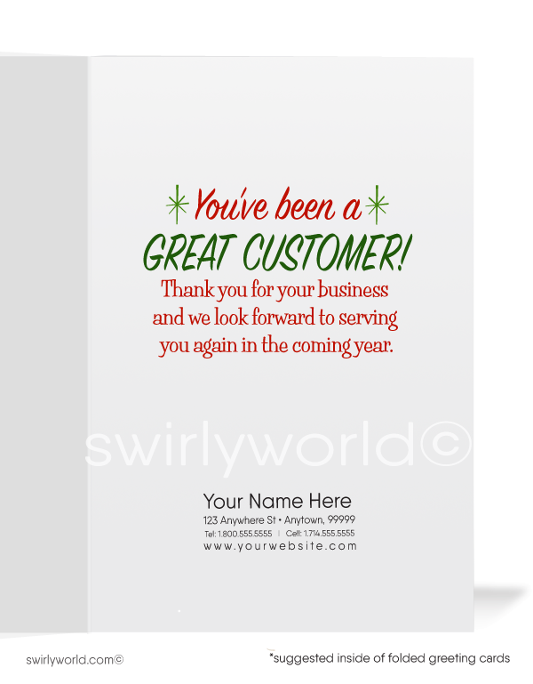 1950's vintage retro mid-century old fashioned Santa Claus Merry Christmas company business holiday greeting cards.