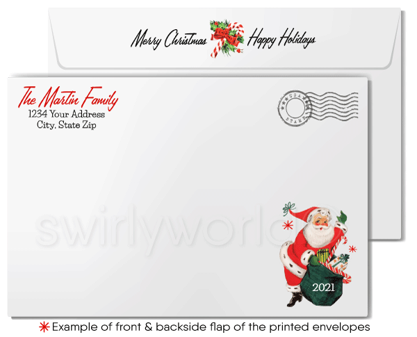 1950s Mid-Century Modern Santa Claus Merry Christmas Tree Holiday Cards