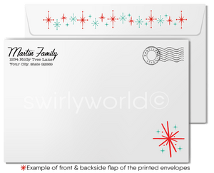 Mid Century Holiday Cards – Retro Modern Christmas Cards with Atomic Starbursts & Bells