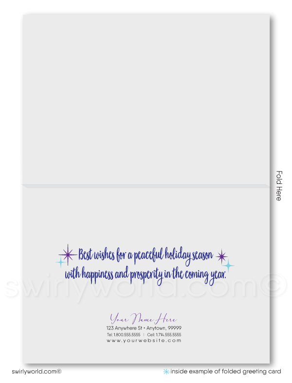 Traditional Mid-Century Style Watercolor Season's Greetings Holiday Cards for Business.