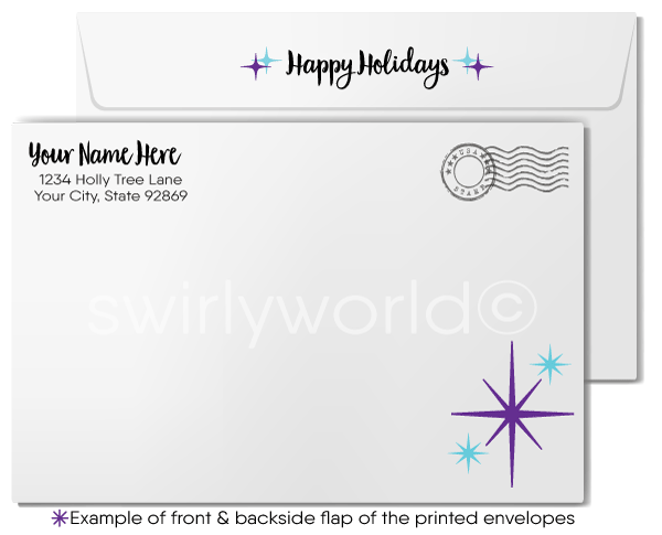 Traditional Mid-Century Style Watercolor Season's Greetings Holiday Cards for Business