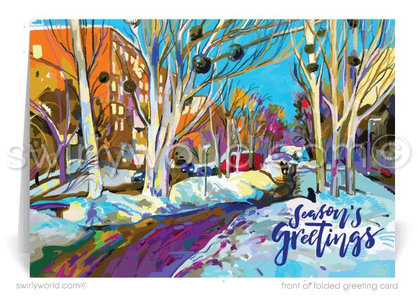Watercolor Winter Scenery Business Holiday Cards & Business Christmas Cards