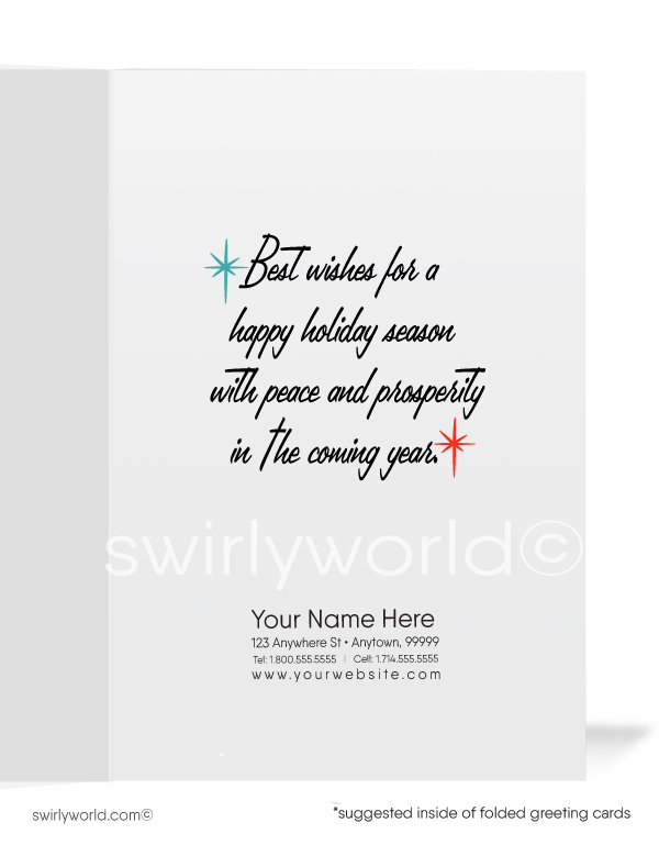 1950's style mid-century modern retro Santa Claus Christmas holiday cards. 1960s Santa claus 