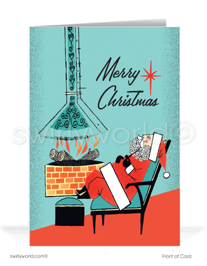 1950's style mid-century modern retro Santa Claus Christmas holiday cards. 1960s Santa claus 