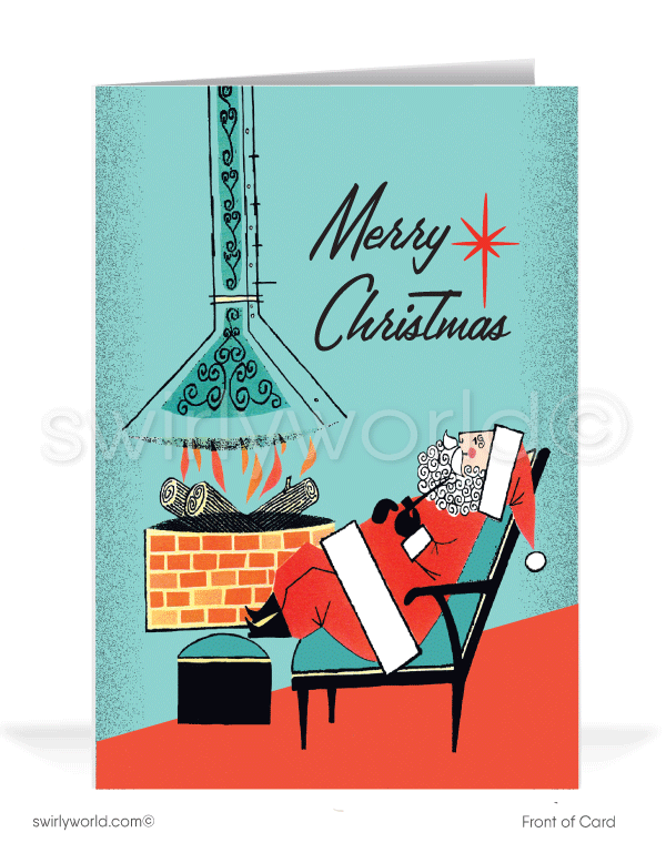 1950's style mid-century modern retro Santa Claus Christmas holiday cards. 1960s Santa claus 