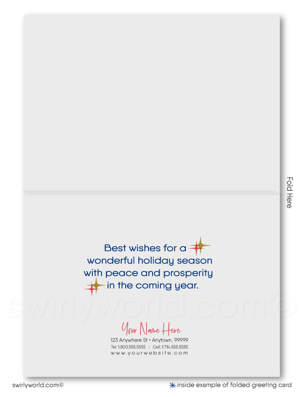 Mid-Century Modern Scandinavian Reindeer Buck in Peaceful Forest Holiday Greeting Cards.