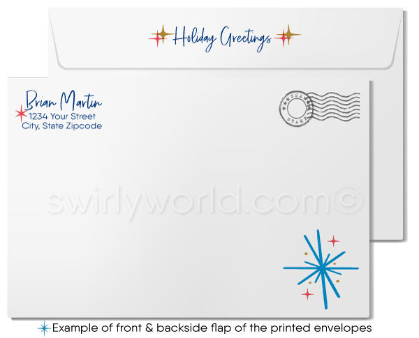 Mid-Century Modern Scandinavian Reindeer Buck in Peaceful Forest Holiday Greeting Cards