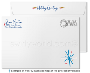 Mid-Century Modern Scandinavian Reindeer Buck in Peaceful Forest Holiday Greeting Cards