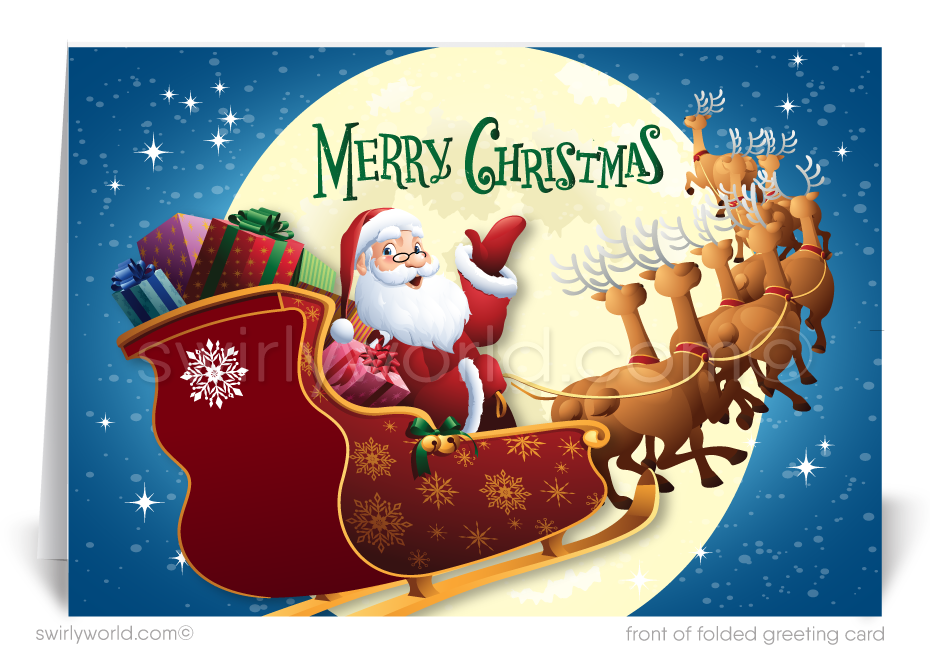 Humorous Cartoon Santa Claus Merry Christmas Cards for Customers