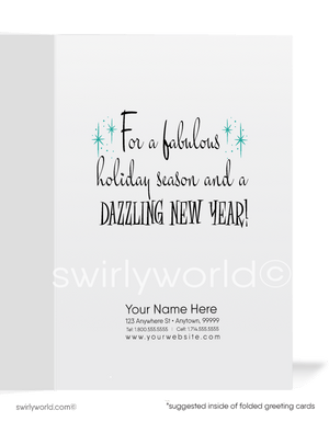 Vintage 1960s Mod Girl in Crescent Moon Mid-Century Modern Retro Christmas Card