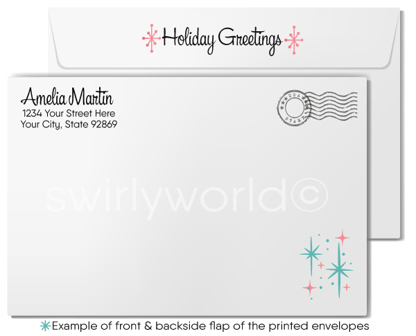 1950s Atomic Retro Pink Mid-Century Modern Vintage Christmas Holiday Cards