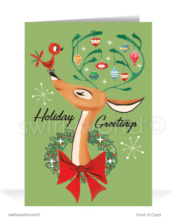 1950s vintage atomic retro mid-century modern deer holiday Christmas cards
