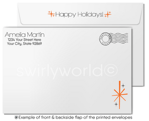 Customizable Retro Modern Christmas Holiday Card with Mid-Century Waterfront Home and Beach Scene