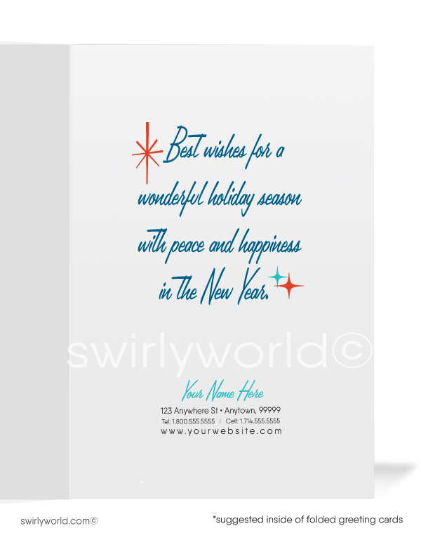 Retro atomic mid-century modern 1960's style trees vintage holiday Christmas cards.