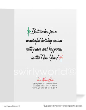 Vintage Mid-Century Christmas Card – Atomic Hand-Blown Ornaments on Tree Holiday Cards