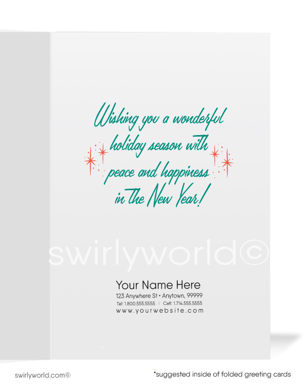 1950s mid-century atomic modern Christmas stocking with starbursts vintage printed MCM holiday cards.