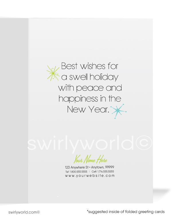 1960s retro atomic mid-century modern vintage MCM abstract style holiday cards.