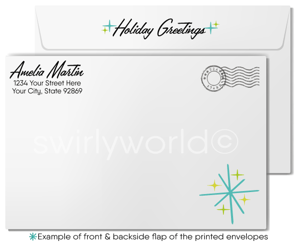 Mid Century Modern Cards - Vintage Holiday Cards With Atomic Starburst Design