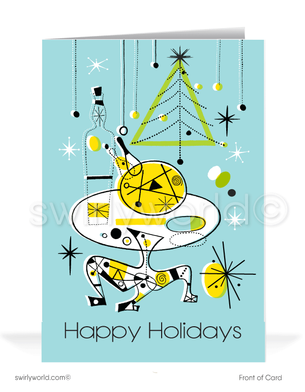1960s retro atomic mid-century modern vintage MCM abstract style holiday cards.