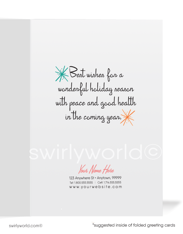 Atomic Mod Boomerang 1950s Mid Century Modern Starbursts Vintage Holiday Cards