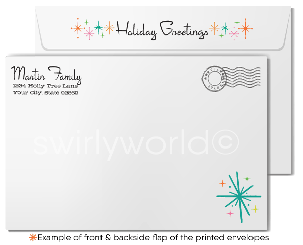 Atomic Retro Boomerang Starburst Christmas Card - 1950s-60s Vintage Holiday Style