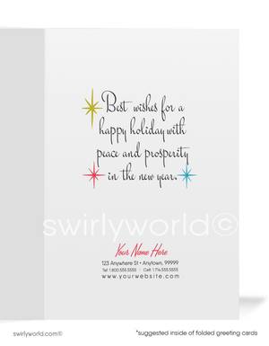 1960s Vintage Mid-Century Christmas Card – Trio of Candles with Atomic Starbursts Holiday Greeting