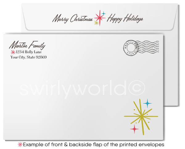 1960s Vintage Mid-Century Christmas Card – Trio of Candles with Atomic Starbursts Holiday Greeting