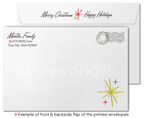 1960s Vintage Mid-Century Christmas Card – Trio of Candles with Atomic Starbursts Holiday Greeting