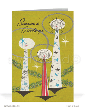 1960s Mid-Century Retro Atomic Modern Vintage Candles Christmas Holiday Cards